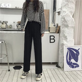 2025 Early Spring New Korean Version Of Leisure Pants Loose Thin And Tight Waist Students With Straight Broad Leg Pants Female Tide