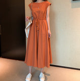 Korean Chic Art Retro Can Be Receded Waist Tether Loose Large Cotton Dress 11 Colors