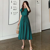 Korean Chic Art Retro Can Be Receded Waist Tether Loose Large Cotton Dress 11 Colors
