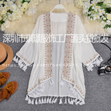 Ethnic Shawl Embroidered T-Shirt Seven-Point Sleeve 2026 New Women's Long Coat Sunscreen Shirt Top