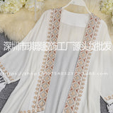 Ethnic Shawl Embroidered T-Shirt Seven-Point Sleeve 2026 New Women's Long Coat Sunscreen Shirt Top