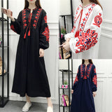 Spring And Autumn New National Style Embroidery Tichung With Cotton Embroidery Dress Loose A Letter Lantern Long Sleeve Dress