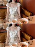 Mint Jasmine Jasmine Celyt French Lace Jersey Girl Summer New Square Collar Short-Sleeved Top