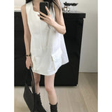 Summer New Wind Washing Water Cotton Large Pocket Loose Sleeveless Dress Women Thin Vest Skirt A Skirt