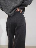 Autumn And Winter High Waist Hanging Loose Thin Straight Trousers Gray Dark Gray Hair Suit Broad Leg Pants Woman