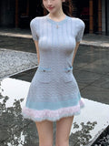 Jennie Blue Jab Gentle Hair Stitched Knitted Dress + Shirt Jacket Woman Autumn
