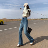 Early Autumn Straight Trousers Jeans Women's Elastic High Waist Thin Fashion Water Wash Black Smoke Tube Trousers Slim Splendlish Spandex