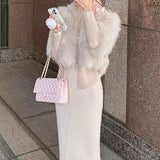 Autumn And Winter Knitting Under The Collection Of Bow Lace High Waist Half-Dress 100-Fold Skirt A Word Hem Long Skirt