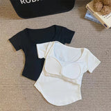 5020# People Cotton Short Sleeve Simple Style With Chest Pads Short-Sleeved Hottie Wearing Short-Sleeved T-Shirts Summer T-Shirts