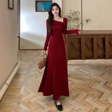 Great-Looking Early Autumn And Winter Cold Rich Family Wearing Temperament Kochian Molecular Red Lined Dress Dress Woman