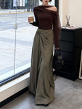 Temperament Set Of A Set Of Ootd Wearing Casual Style Retro Curry Long-Sleeved Top Broad Leg Pants Two Sets 2025 Autumn