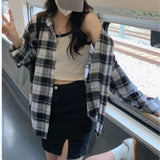 Vintage British Style Green Plaid Shirt Coat Women's Spring And Autumn Leisure Free And Loose Long Folding Shirt