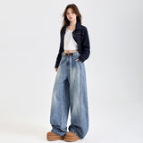 Bamboo Festival Deconstructs Loose Scissors Jeans Men And Women Retro Water Wash Broad Legs New Leisure Trousers Snow Neil