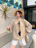 Spring And Autumn 2025 Retro National Lantern Long-Sleeved V-Neck Loose Embroidery Jacket Female Gas Top