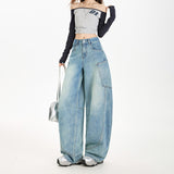 Autumn Scissor Casual Jeans Retro Taut Loose Legs Feel Comfortable Denim Blue