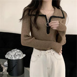 Sensing Color Half Zippered Sweater Women's Autumn And Winter Dongguan Dalang Bottom Slim Slim Thin Knitted Shirt Top Women's Clothing
