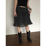 Korean Small Wave Dot Print Glossy Leaves Side Half Skirt Girl Cute Umbrella Skirt Girl Dress
