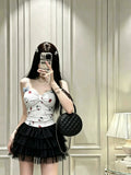 3011# Summer New Sweet Wind Cartoon Print Splicing Sling Sling Vest For Women With Tector Blouse