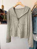 Solid-Colored Thin Woman With Short Coat Long-Sleeved Hooded Cardigan Thin Summer Slim Thin Sweater Woman