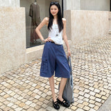 Vintage | French Blue | Big Pocket Loose Cowboy Five Division Of Labor Pants Girl Yichun