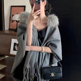 Cummit Limited French Temperament Big Collar Cloak 2025 New Sister Hair Knitted Cloak Sweater
