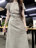 2026 New French High-End Gray Dress Summer Women's Small Casual Temperament Waist Dress