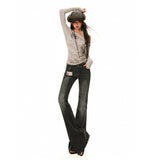 26Th Ootd!| Vintage Micro-Rare Jeans Autumn And Winter Slim Slimming Low-Rise Water Wash Black And Gray Pants
