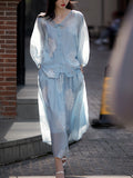 Cloud Dream New Chinese Set | Lyselle V-Neck Embroidered Wind R-Shirt + Half-Dress