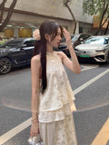 New Chinese Style Cheongsam Clear Cold Zen Wearing A Set Of Hanging Neck Top Skirt Suit Women's Summer