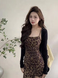 Pure-Hearted Sexy Vest Sling Leopard Dress Women 2025 Summer New Waist Thin Ass Long Skirt