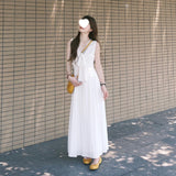 Lace Flower V-Neck French Sleeveless Dress Women's Summer White Dress Design Small Dress