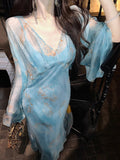 Spring Pool Water New Chinese Chiffon Version Of Tulle Sling Dress + Take-Up Women's Summer White Dress