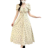 French Gentle Floral Dress Women's Summer High-Waisted Thin Bubble Sleeve Chic A-Character Skirt Super Fairy Temperament Dress