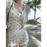 French Girl Bow Lace Sling Babes Home Dress Summer 2025 New Vest Shorts Three-Piece Summer