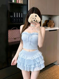 TAKU|Korean Cute Ins Teen Conservative Split Swimsuit Small Breast Cover Skinny Girl Skirt Hot Spring Vacation