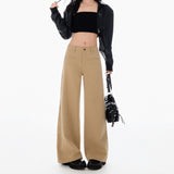 Qaqi Wide-Legged Jeans Women's New Fashion Design In The Fall Of 2025 With A Straight Trouser Trousers Cotton