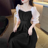 Sweet French Red Dress Women Five-Sleeve 2025 Summer New Waist Display Thin Long Dress A-Word Skirt