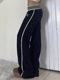 Autumn And Winter New Basic Simple Wide-Sided Striped Low-Rise Leisure Pants Women's Match Digital Sweatpants