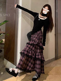 Small Milk Coffee Plaid With Half-Body Dress 2025 Spring And Autumn College Style Shirt + Plaid Dress Two Sets