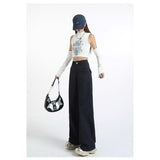 1606 Anola Red And Broad Leg Leisure Women's Spring And Autumn 2025 New High- Waisted Rally Straight Tight Trousers