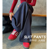 High Quality 2025 Autumn Wide-Legged Jeans Women 2025 Pear Shape Body Does Not Fade Dark Blue Straight Pants