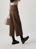 Special Counter Quality 2025 Winter New Fashion Plus Thick Pull Wool Warm Eight-Point Wide Leg Trousers Casual Pants Women Pants