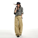 25 Years Of Autumn And Winter New Structuralism High-Waist Loose Baguette Casual Pants Women Brown Curry Trousers