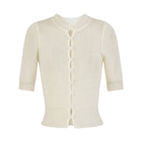 Korean Temperament Sleeve Knitted Cardigan Blouse Spring And Summer New Round-Neck Foundation Bottoming Shirt Short-Sleeved T-Shirt Girl