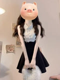 Rich Family Gold High-End Feeling Black Sleeveless Vest Dress Summer Lace Design Feeling Waist A Word Fluffy Skirt