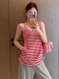 Vintage Hottie Red Slings Medium Long Striped Vest Woman Summer Loose Thin Pure Want To Wear Clothes