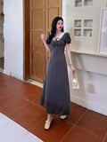 Large-Size French Wave Dot Lace V-Neck Dress Women Summer Fat Mm Salt Girl To Show Thin Gray Dress