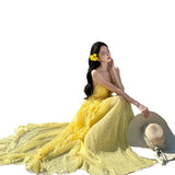 Sanya Beautiful Photo Dress Seaside Holiday Yellow Dress Show Back Dress Sexy Beach Dress Atmosphere