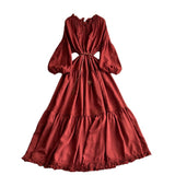French High-End Lace Splicing Strap To The Waist Lantern Sleeve Dress Female Thin Temperament Over The Knee Dress