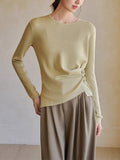 In The Autumn Of 2025, Wear A Fine Spinning Woolen Collar Irregular Folds Design Hem Long Sleeve Bottom Knitted Shirt Women's Clothing